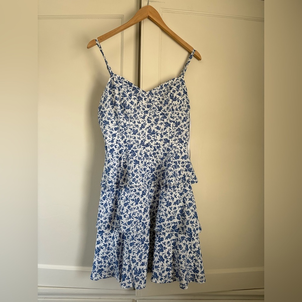 by & by Blue & White Floral Tiered Mini Dress - Juniors